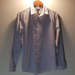 H&M Blue&White Graph Check Dress Shirt Size Medium